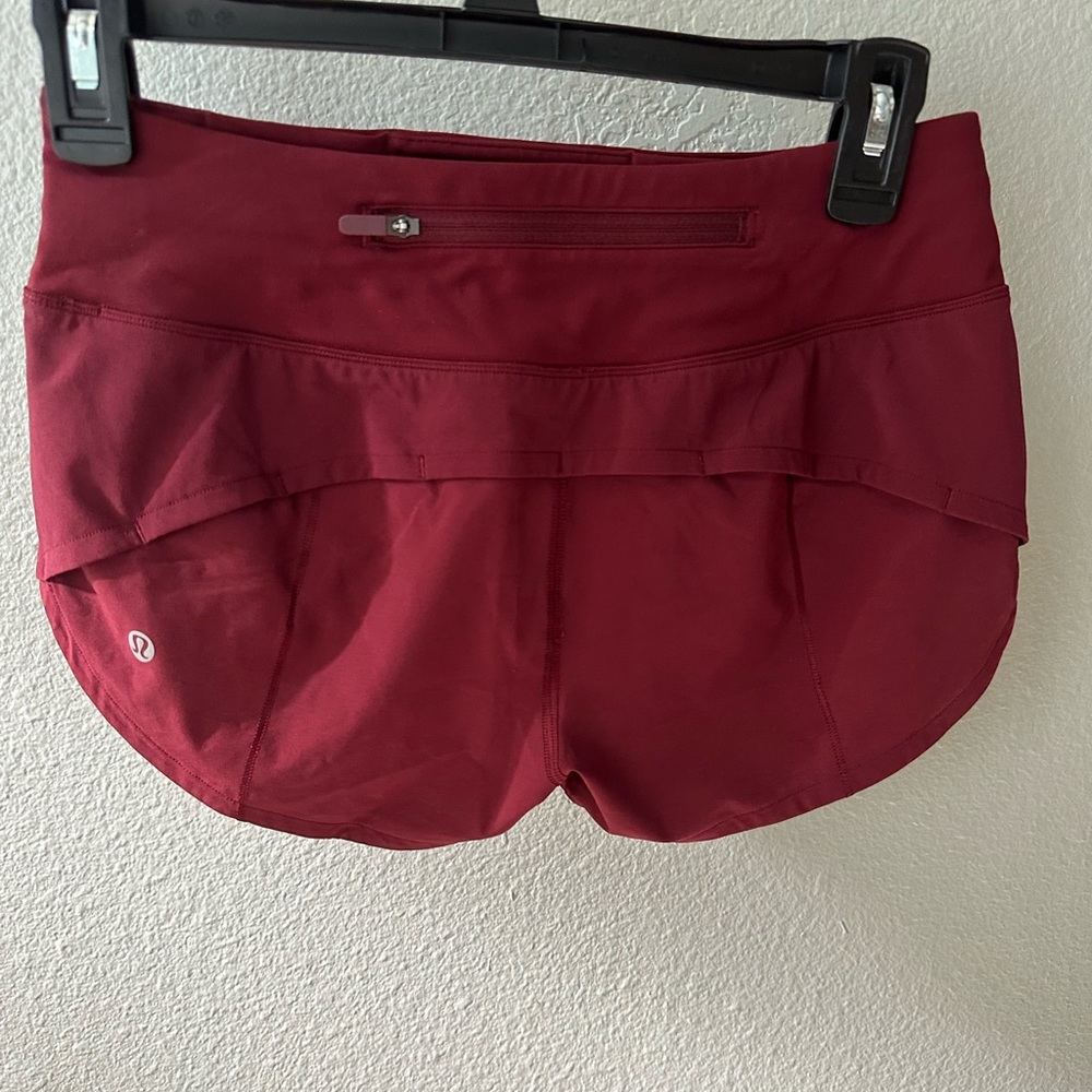 Maroon lululemon speed shorts. Size 2, excellent mint condition
